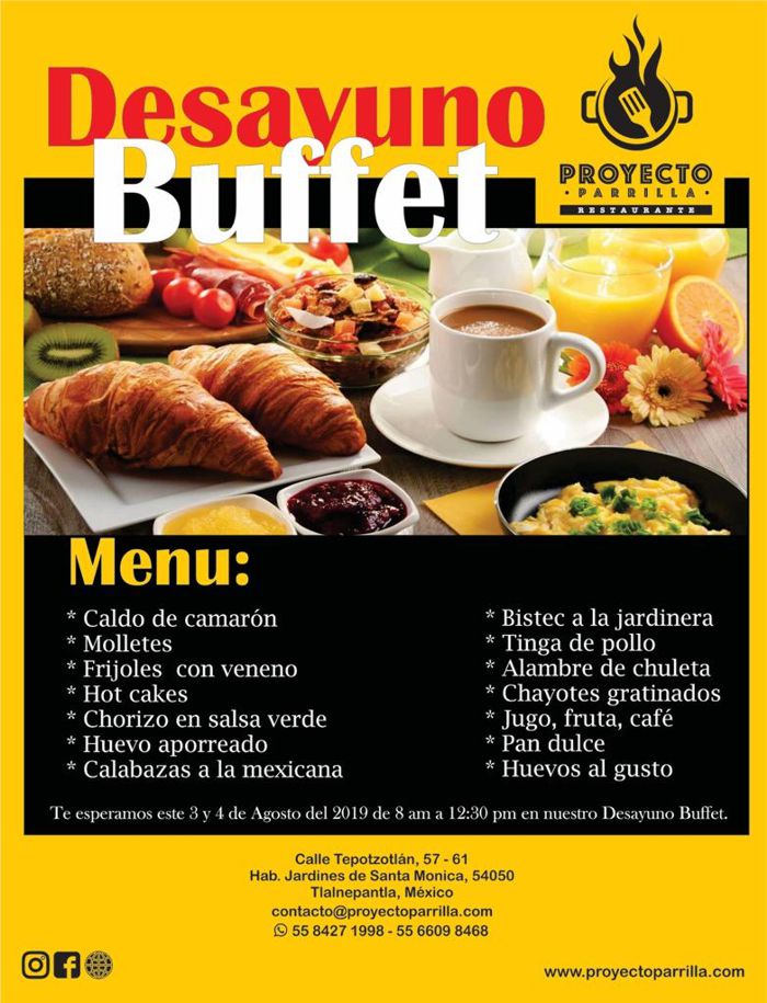 Desayuno Buffet 3 y 4 de agosto. Proyecto Parrilla Restaurante. - Proyecto  Parrilla
