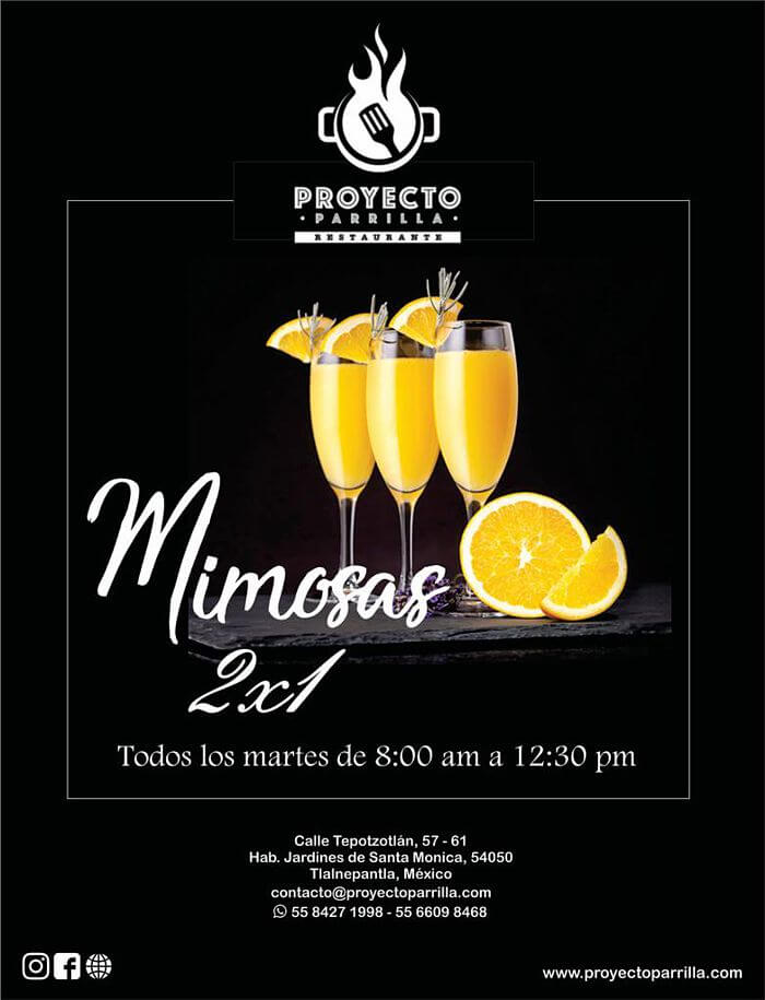 Promoción Mimosas 2x1 en Proyecto Parrilla Restaurante